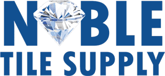 Logo with the words "Noble Tile Supply" in blue, featuring a diamond graphic in place of the "O" in "Noble.