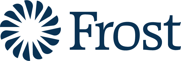 Dark blue logo with a stylized circular frost design on the left and the word "Frost" in bold, elegant font on the right.